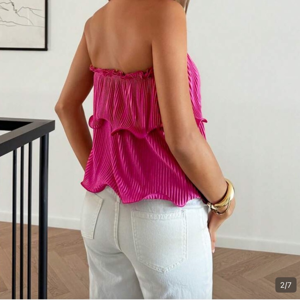 Pink Strapless Ruffle Top - Picture 2 of 8